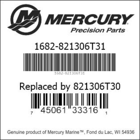Bar codes for Mercury Marine part number 1682-821306T31