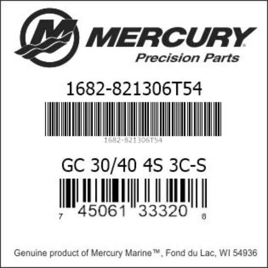 Bar codes for Mercury Marine part number 1682-821306T54