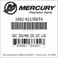 Bar codes for Mercury Marine part number 1682-821306T6