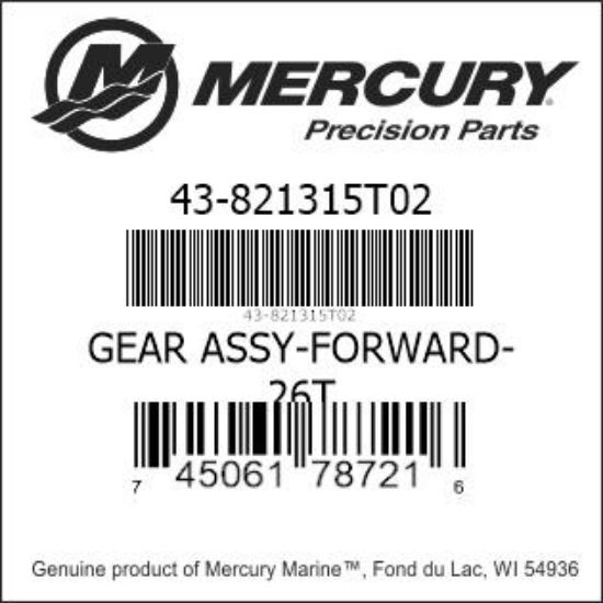 Bar codes for Mercury Marine part number 43-821315T02