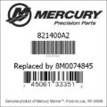 Bar codes for Mercury Marine part number 821400A2