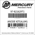 Bar codes for Mercury Marine part number 97-821629T1