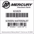 Bar codes for Mercury Marine part number 821829