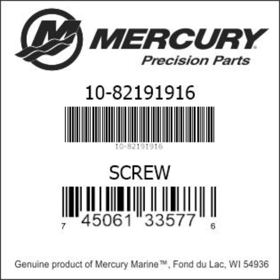 Bar codes for Mercury Marine part number 10-82191916