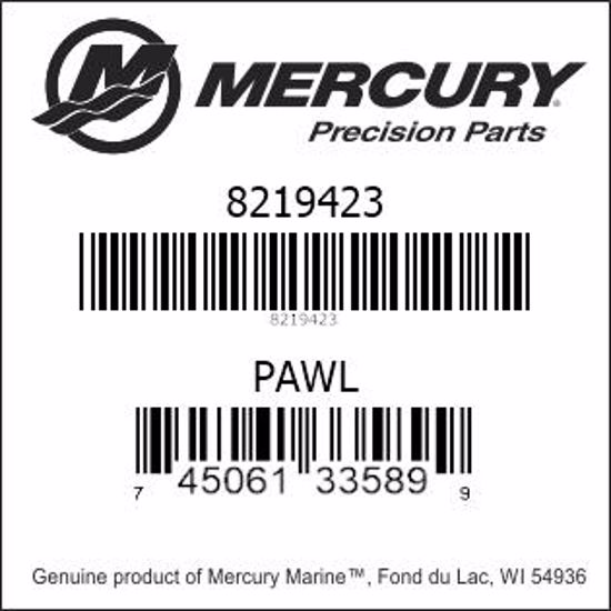 Bar codes for Mercury Marine part number 8219423