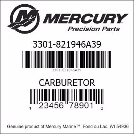Bar codes for Mercury Marine part number 3301-821946A39