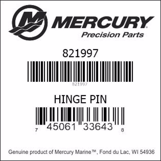 Bar codes for Mercury Marine part number 821997