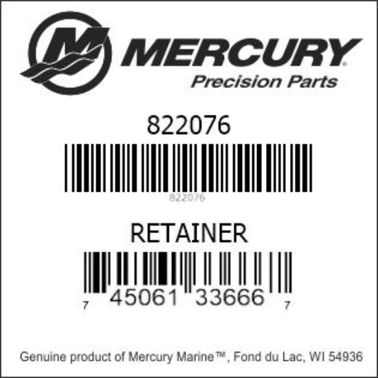 Bar codes for Mercury Marine part number 822076