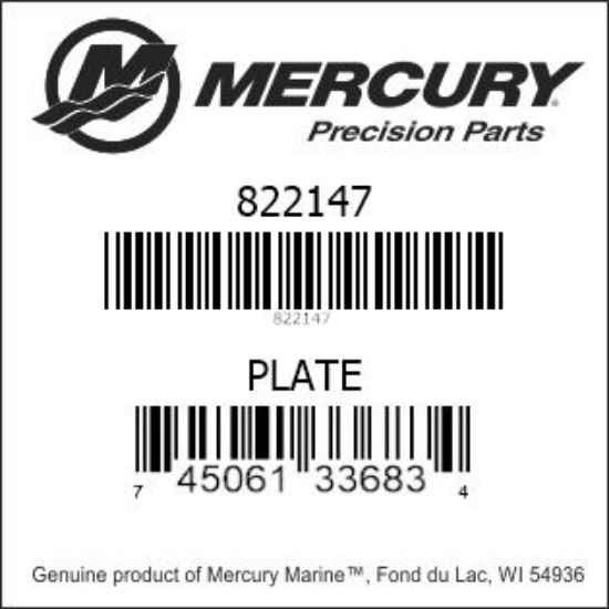 Bar codes for Mercury Marine part number 822147