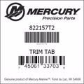 Bar codes for Mercury Marine part number 822157T2