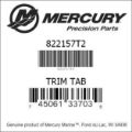 Bar codes for Mercury Marine part number 822157T2