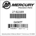 Bar codes for Mercury Marine part number 27-822189