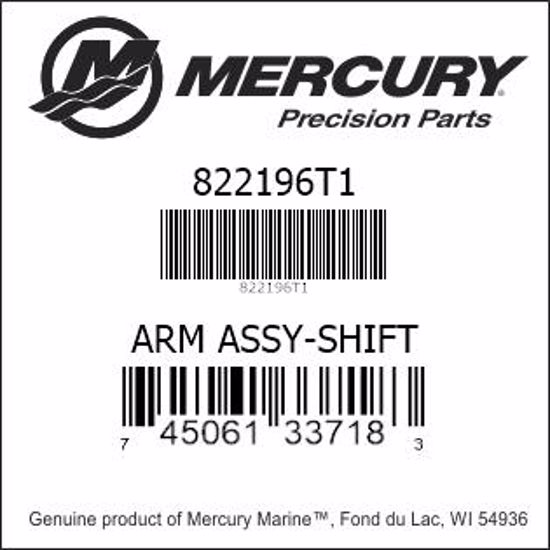 Bar codes for Mercury Marine part number 822196T1