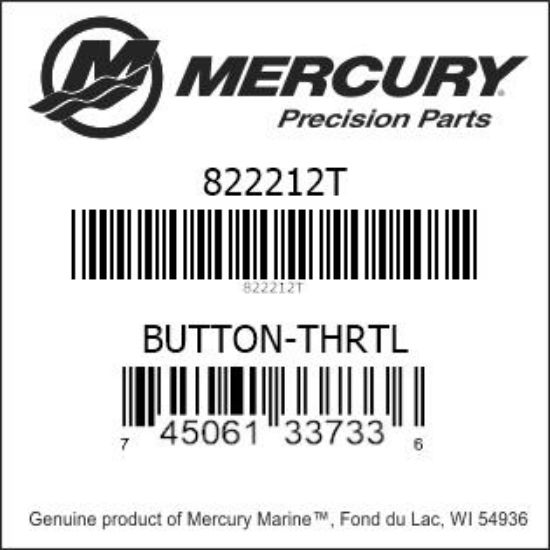 Bar codes for Mercury Marine part number 822212T