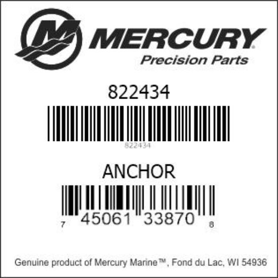 Bar codes for Mercury Marine part number 822434