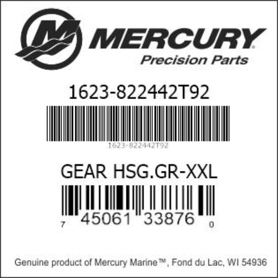 Bar codes for Mercury Marine part number 1623-822442T92