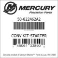 Bar codes for Mercury Marine part number 50-822462A2
