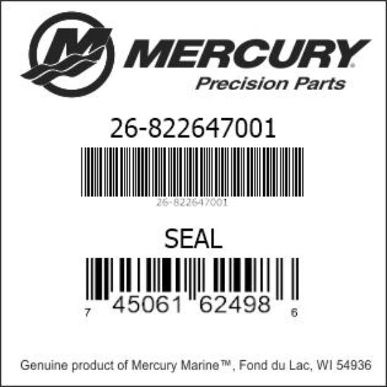 Bar codes for Mercury Marine part number 26-822647001