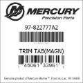 Bar codes for Mercury Marine part number 97-822777A2