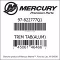 Bar codes for Mercury Marine part number 97-822777Q1