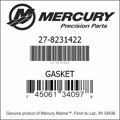 Bar codes for Mercury Marine part number 27-8231422