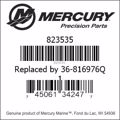 Bar codes for Mercury Marine part number 823535