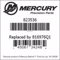 Bar codes for Mercury Marine part number 823536