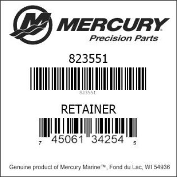 Mercury Marine part number 823551 RETAINER Bar codes for Mercury Marine part number 823551