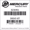 Bar codes for Mercury Marine part number 8236401