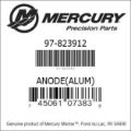 Bar codes for Mercury Marine part number 97-823912