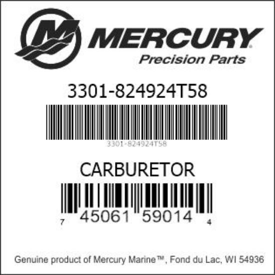 Bar codes for Mercury Marine part number 3301-824924T58