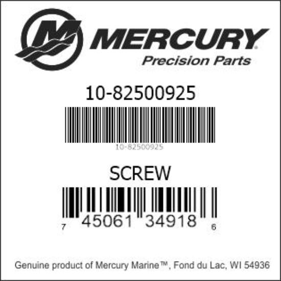 Bar codes for Mercury Marine part number 10-82500925