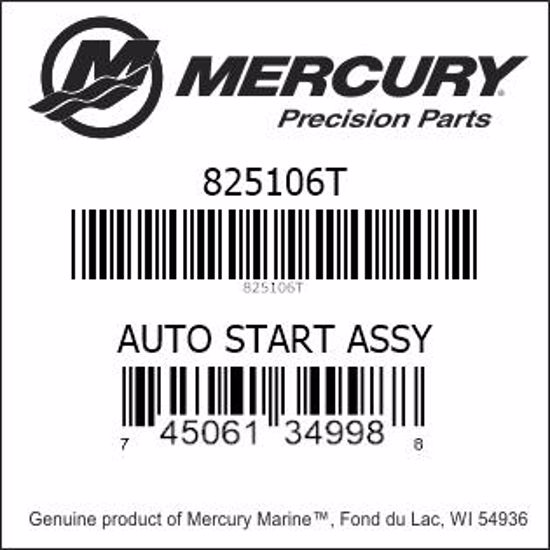 Bar codes for Mercury Marine part number 825106T