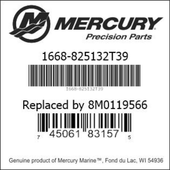 Bar codes for Mercury Marine part number 1668-825132T39
