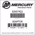 Bar codes for Mercury Marine part number 826074Q1