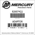 Bar codes for Mercury Marine part number 826074Q1