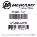 Bar codes for Mercury Marine part number 97-826134Q