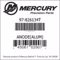 Bar codes for Mercury Marine part number 97-826134T