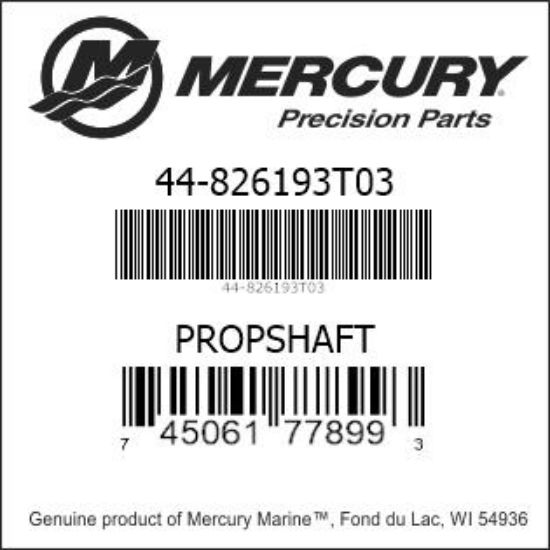 Bar codes for Mercury Marine part number 44-826193T03