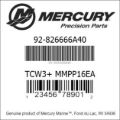 Bar codes for Mercury Marine part number 92-826666A40