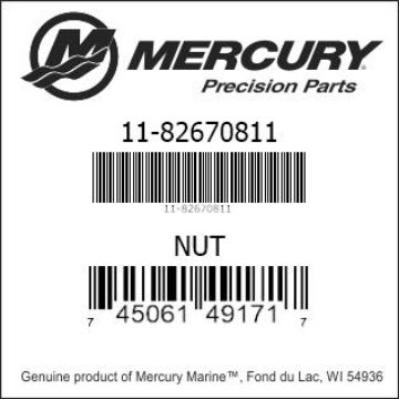 Mercury Marine part number 11-82670811 NUT Bar codes for Mercury Marine part number 11-82670811