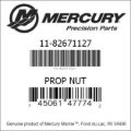 Bar codes for Mercury Marine part number 11-82671127