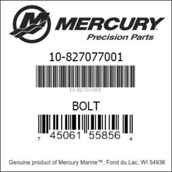 Bar codes for Mercury Marine part number 10-827077001