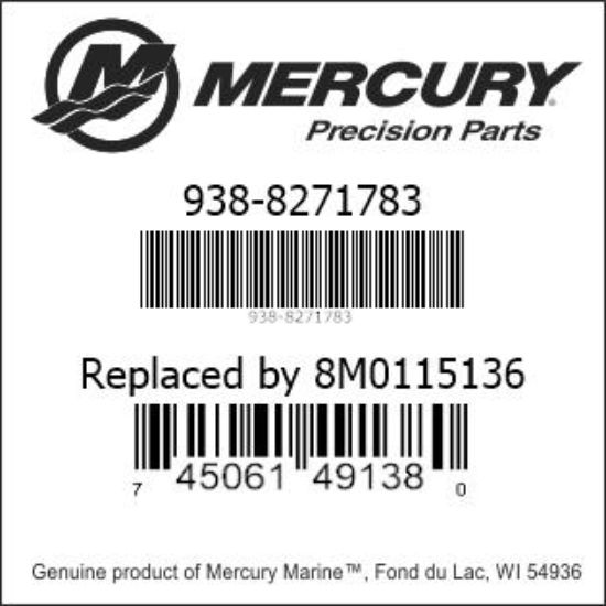 Bar codes for Mercury Marine part number 938-8271783