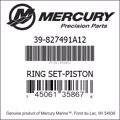 Bar codes for Mercury Marine part number 39-827491A12