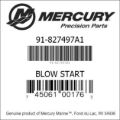 Bar codes for Mercury Marine part number 91-827497A1