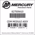 Bar codes for Mercury Marine part number 827509A10