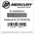 Bar codes for Mercury Marine part number 92-828000A12