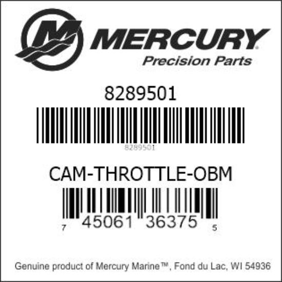 Bar codes for Mercury Marine part number 8289501