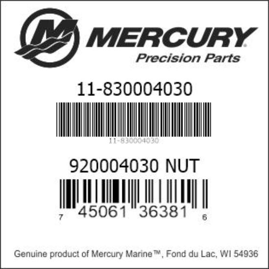 Bar codes for Mercury Marine part number 11-830004030